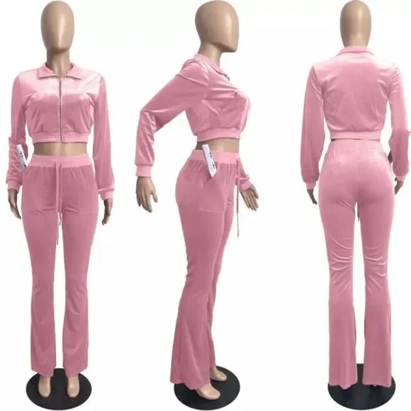 Pink Women’s Two-piece Long Sleeve Flare Bottom Sport / Sweat Suit NWT - Picture 1 of 11